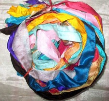 12 yards Unstitched PURE Silk Sari Ribbon Yarn tassels PLAIN SOLID SKEINS craft