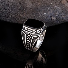Solid-925 Sterling Silver Handmade Black Onyx Gemstone Engagement Men's Ring Gft