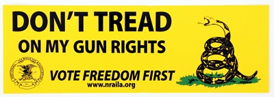 NRA Sticker Decal ''DON'T TREAD ON MY GUN RIGHTS'' Black on Yellow 9'' Bumper