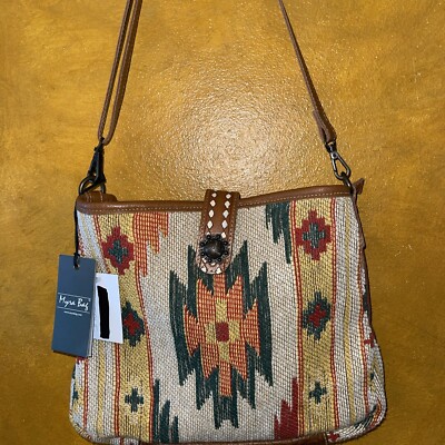 Myra Bag Leather Crossbody Bag Boho Navajo Canvas NWT