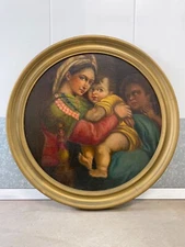 🔥 Fine Antique 19th c. Italian Old Master Madonna Oil Painting, After Raphael