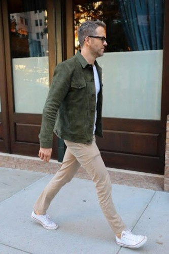 Ryan Reynolds Green Leather Trucker Jacket for Men Pure Suede Custom Made - Picture 4 of 8
