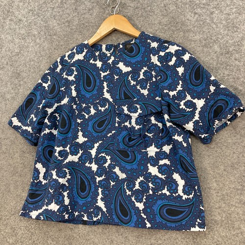Topshop Shirt Womens 6 Blue paisley Short Sleeve Round Neck Cotton 30504 - Picture 3 of 11