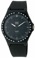 Q Q by Citizen VQ98J001Y Crystal Accent Polyurethane Black Strap Women's Watch