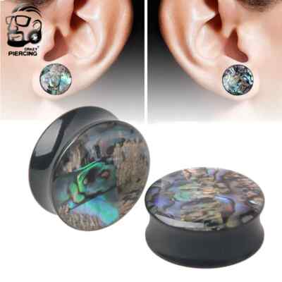 2PCS Ear Plugs Mother of Pearl Abalone Shell Mosaic Glaring DOUBLE FLARED Gauges