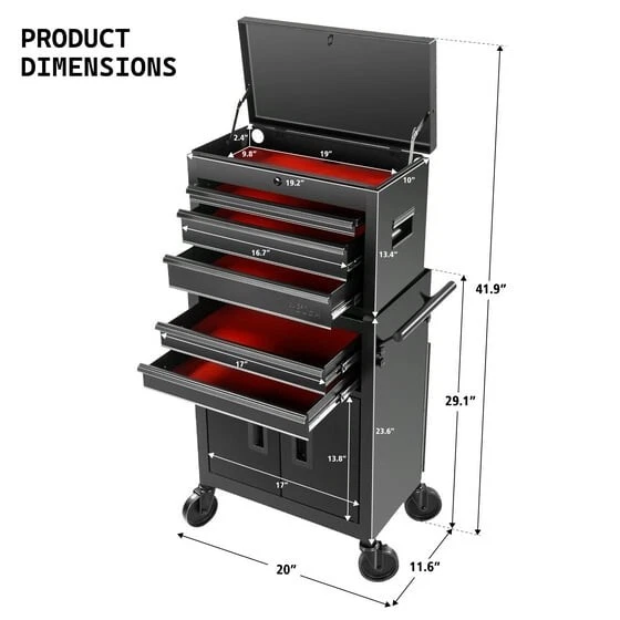 Caja de herramientas Hyper Tough de acero de alta resistencia de 20", capacidad de 400 libras, negra Foto 2 de 4