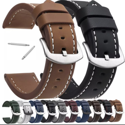 BLACK BUCKLE  HIGH QUALITY LEATHER WATCH STRAP BAND BLACK BROWN TAN GREY 18-24MM