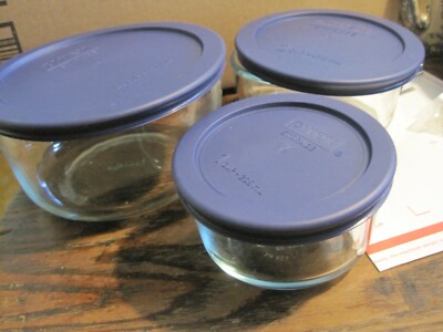 Pyrex Classic Glass Food Storage Containers w/Blue Lids 6 Pieces-USA 1/2/4  CUP | eBay