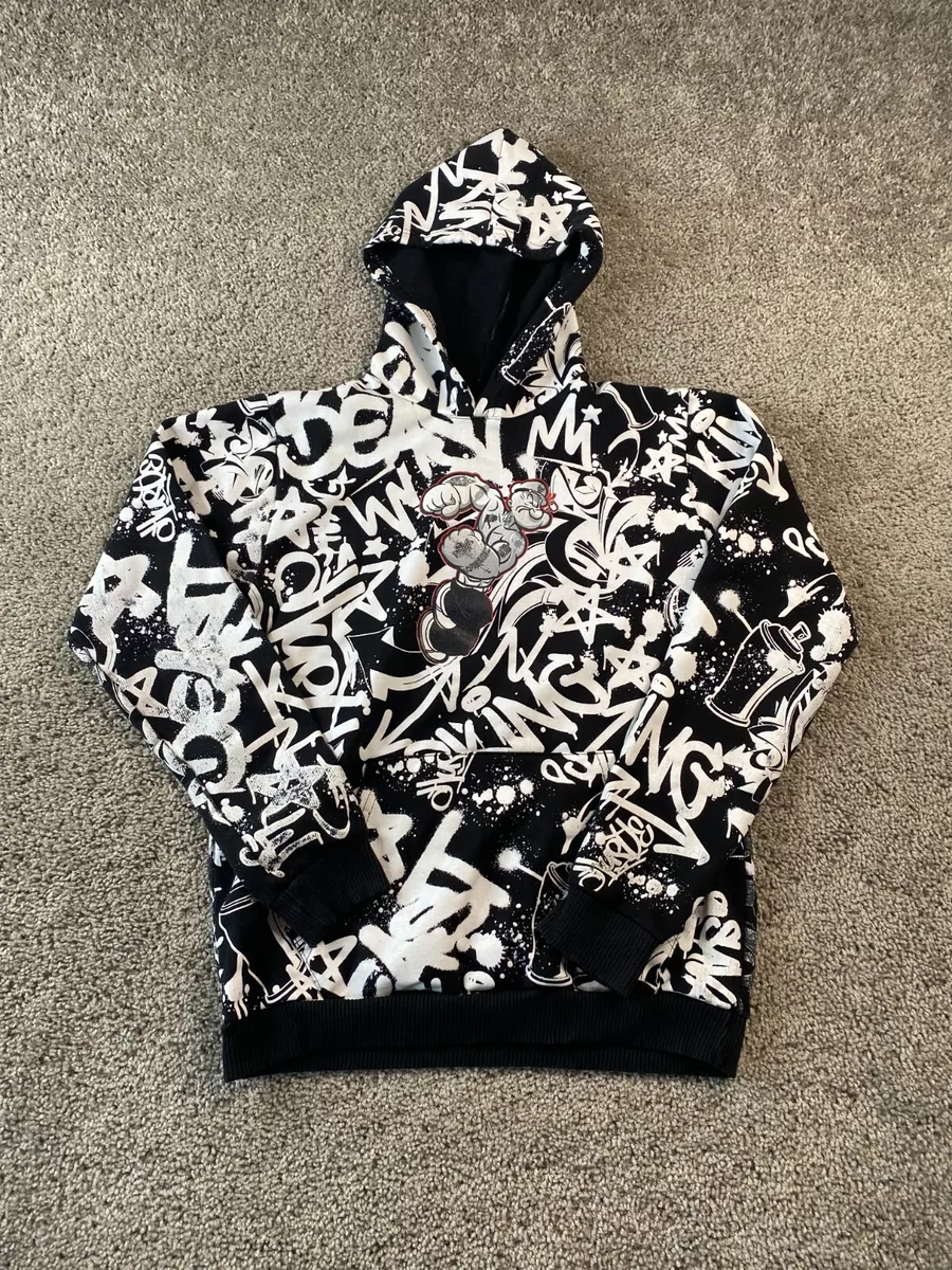 Popeye Sweater Womens Medium Back White Hoodie All Over Print Sweatshirt Ladies