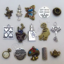 Alice In Wonderland 15PCs Silver And Bronze Charms Mix CM9087 - 15, 30 Or 60PCs