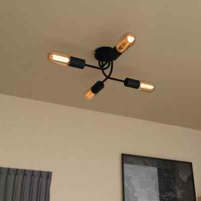 Industrielle schwarze Deckenleuchte modern 4-fach E27 Leuchte Unterputzleuchte