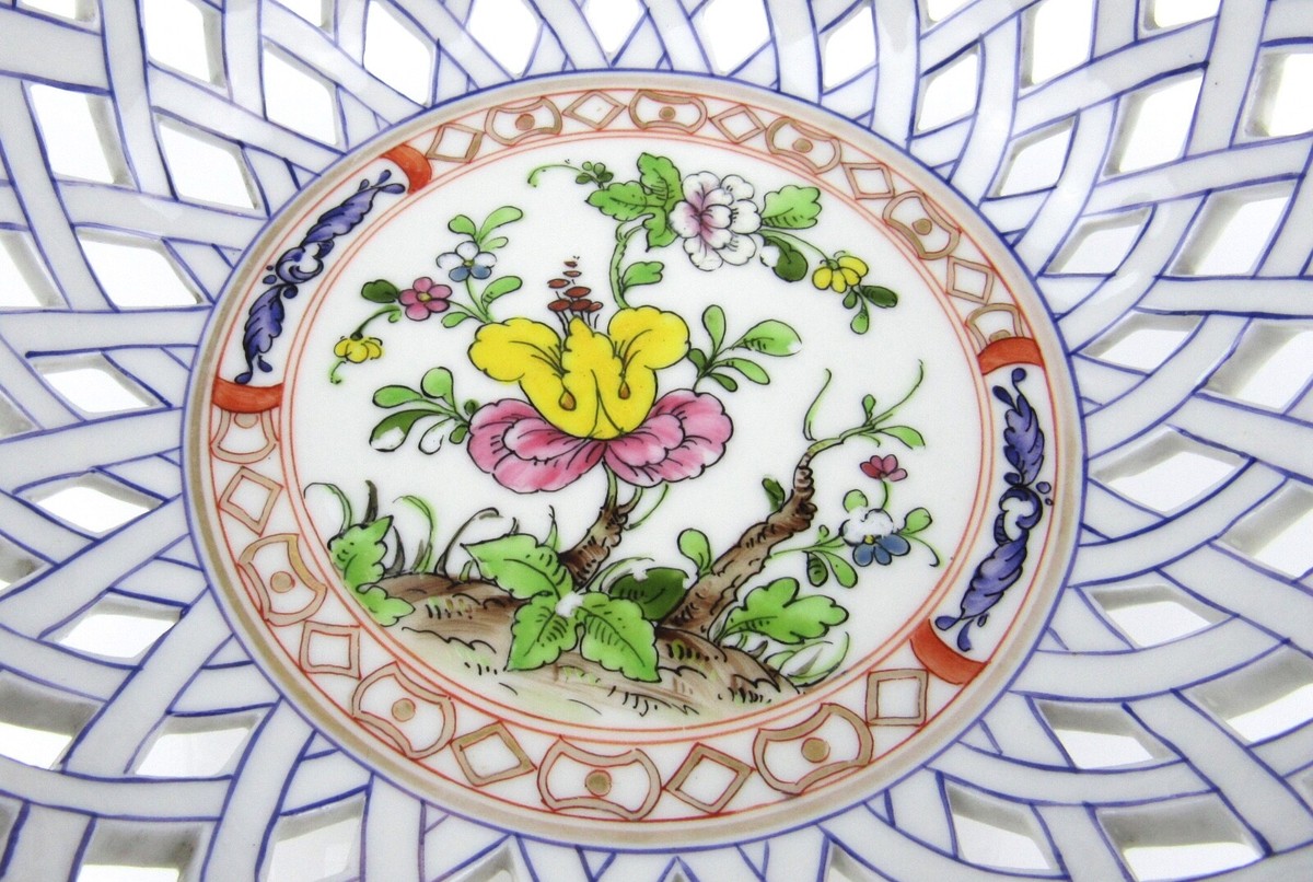 Von Schierholz Porcelain Hand Painted Flowers Basket Bowl Germany