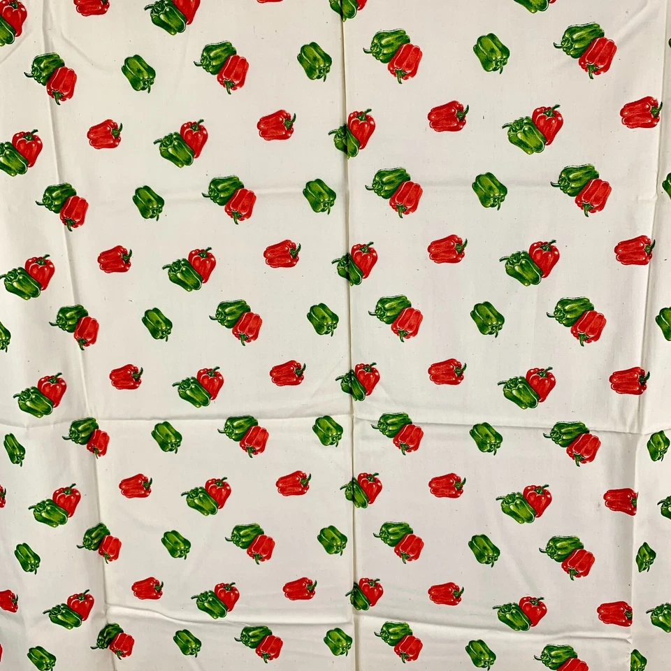 Vintage Red and Green Peppers Fabric 1 7/8 yds Cotton Blend Quilting Bell Pepper - Image 2 of 4