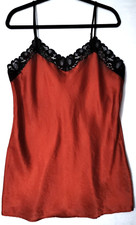 Josie Natori Lingerie Nightgown Slip Dress Chemise Satin Lace Red Black Size L