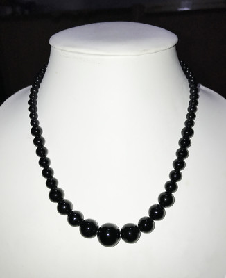ONYX NATURAL JADE GRADUATE NECKLACE 18'' GIFT POUCH 6~10 mm bead ROUND GEMSTONE