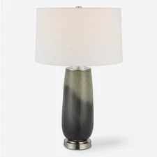Contemporary Green Gray Blue Ombre Table Lamp 28 in Art Glass Elegant White