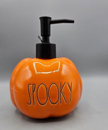 Rae Dunn Halloween SPOOKY Soap Lotion Dispenser Orange Pumpkin NWT - Picture 2 of 5