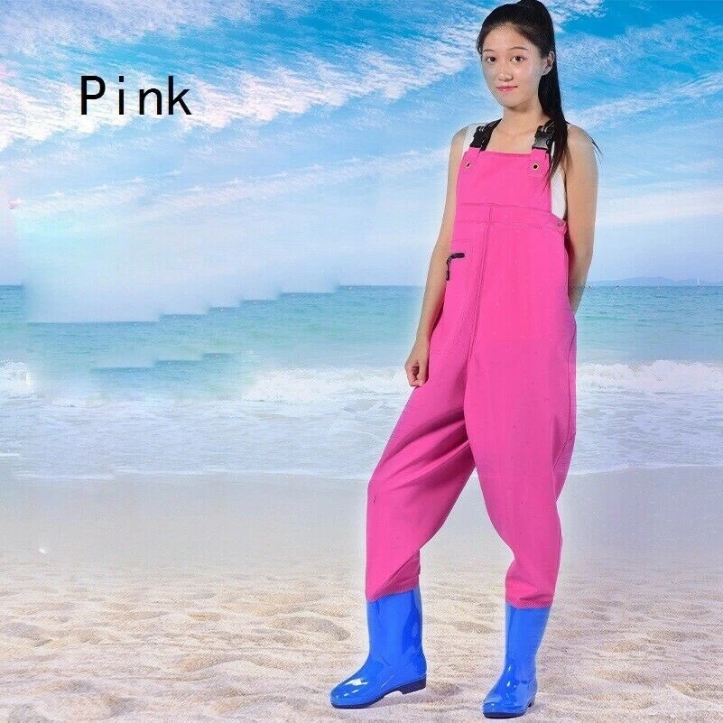 Girl PVC Chest Wader With Boots Pocket Outdoor Fishing Waterproof Pants Trousers - Image 2 of 4