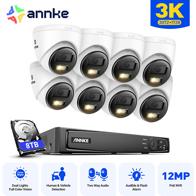 ANNKE 12MP 8CH NVR 5MP Two Way Audio POE Security Camera System Full Color Night