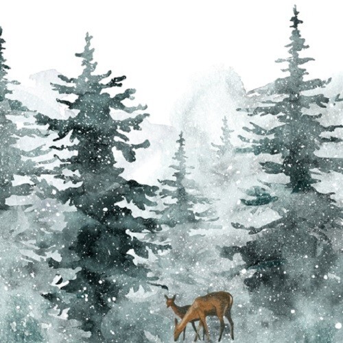 4 x Paper Lunch Napkins/3Ply/33cm/Decoupage/Christmas/Evergreen Forest with Deer