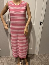 Women's PrettyGarden Pink & White Striped Sleeveless knit Midi Dress L