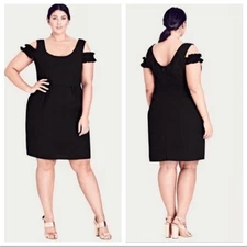 City Chic dress womens plus Large 20 NEW black frill ruffle sleeve cold shoulder