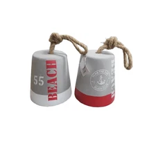 2-PACK Litton Lane Gray Cement Door Stopper Buoy with Rope Accents