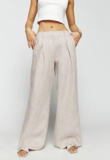 Reformation Asher Linen Trousers Low Rise Wide Leg Pleated Pants Size 0 XS
