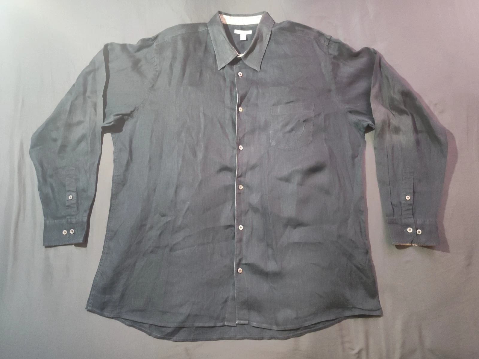Martin Gordon Linen Shirt Mens XXL Black Long Sleeve Floral Trim Button Up