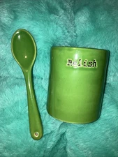 Pottery Barn BBQ Relish Ceramic Container Jar With Spoon NO LID