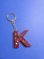 Initial New Letter K Resin Red W Sparkles Key Chain