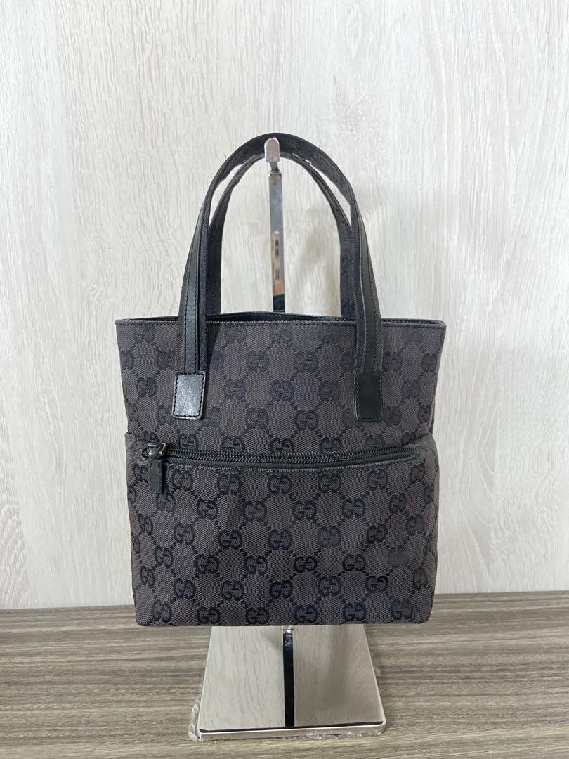 Gucci GG Canvas Black Tote Bag Handheld 7x8x4 Inches Pre-Owned