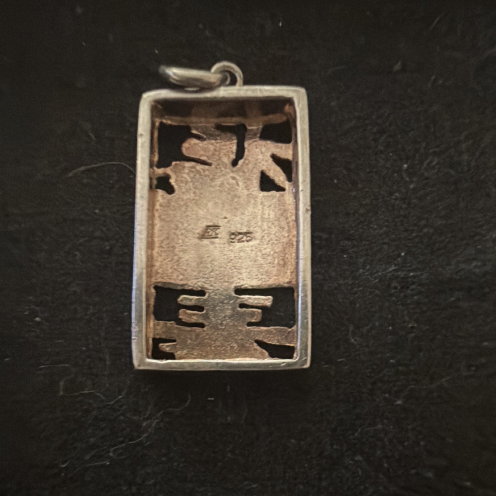Sterling Silver 925 Rectangular Pendant with Chin… - image 2