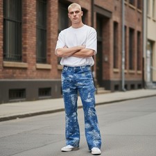 Novaman Carpenter Jeans Blue Workwear Tool Pockets Denim Long Leg