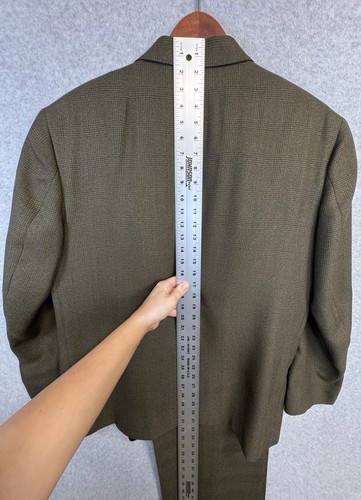 Vintage Di Palma Italia Zweireiher Wollanzug Oliv Glen Plaid 46R Blazer 34x30" - Bild 9 von 24