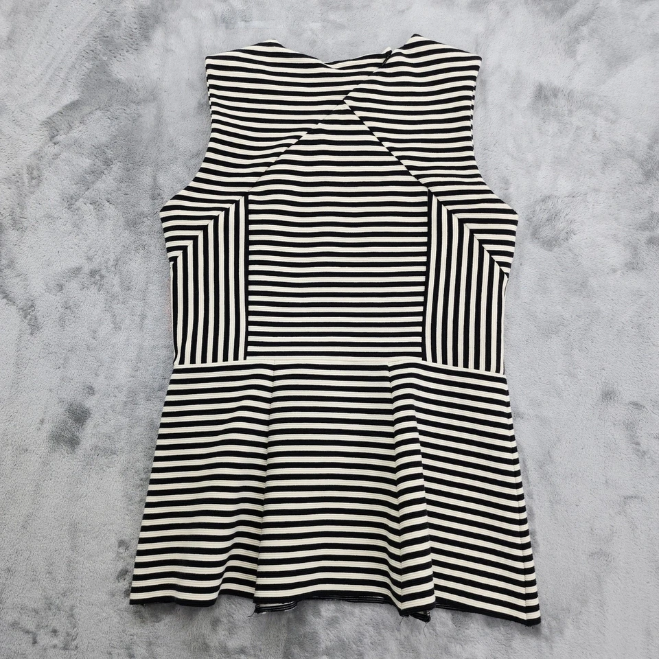 Joe Fresh Top Mujer M Negro Crema Rayas Sin Mangas Peplum Elastizado Tejido Cremallera Foto 2 de 4