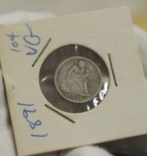 1891 US Seated Liberty Dime 10c VG (Cleaned)