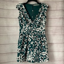 Trafaluc by Zara Teal Green and White Romper Skirt Cap Sleeves Size M