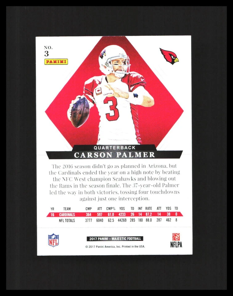 2017 Carson Palmer Panini Majestic /99 #3 Arizona Cardinals - Image 2 of 3