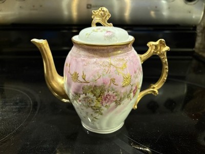 Antique LS & S Lewis Strauss Limoges Coffee Teapot Hand Painted Gold Trim