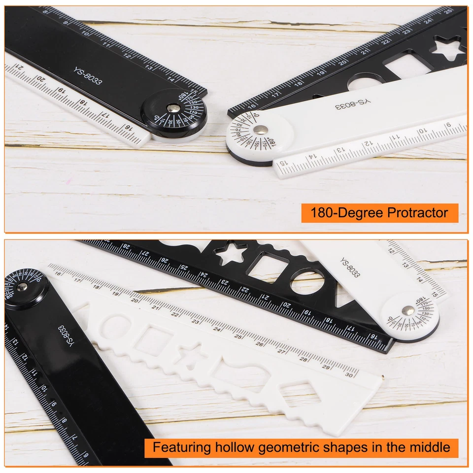 3pcs Folding Ruler 30cm Metric Polystyrene Measuring Tool, Black White - Imagem 4 de 4