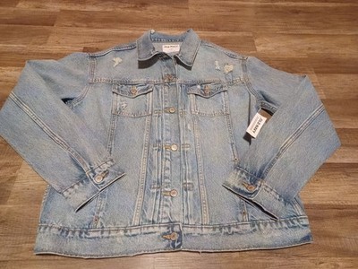 New NWT The Gap Basic Denim Jean Distressed Light Wash Jacket Men's Large Tall
