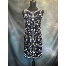 Adrianna Papell Navy Blue Sleeveless Beaded Sequin Sheath Dress Size 4