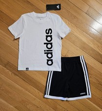 NEW ADIDAS Toddler Boy Cotton Tee  Short Set, White/Black 3T 