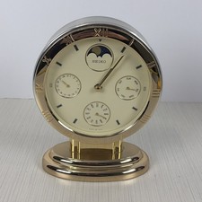 Seiko Moon Phase Calendar Quartz Clock Mantle Table Desk Brass & Nickel