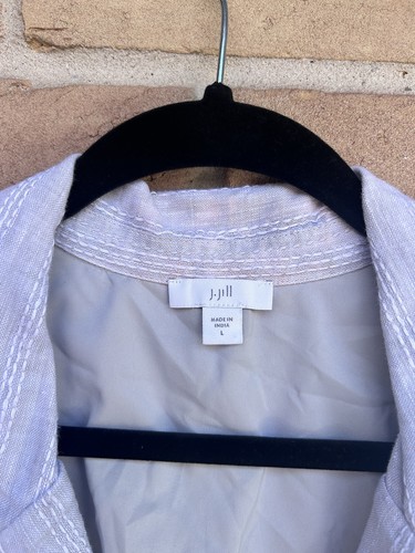 J. Jill Jacket Womens Large Relaxed Linen Gray-Blue White Stripe Lagenlook Linen - Picture 3 of 6