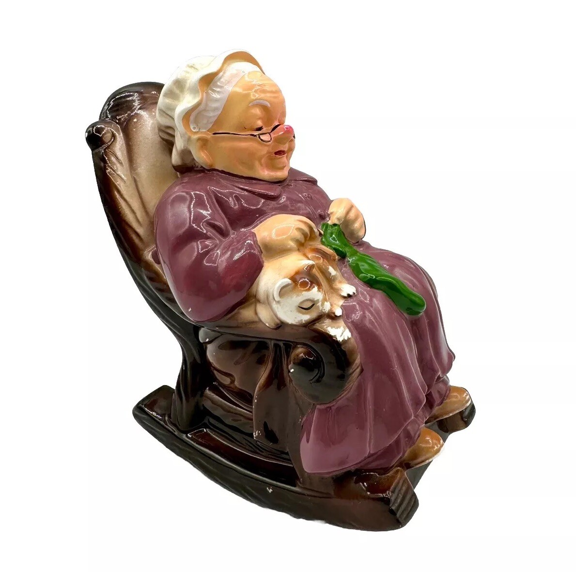 Vintage Japan Old Woman Rocking Chair Retirement Fund Piggy Bank