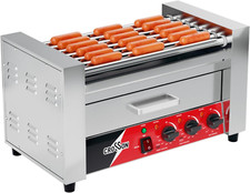 Hot Dog 7 Roller with Bun Warmer,Commercial 7 Nonstick 304 Roller Grill Cooker M