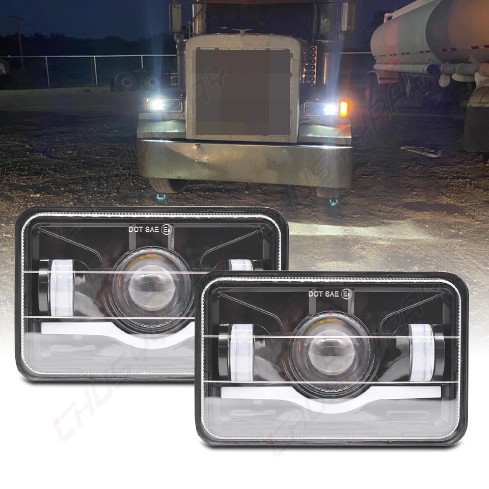 4PCS Black 4x6" LED Headlights DRL Hi Lo Sealed fits GMC T6500 T7500 1997-2009 S - Image 4 of 4
