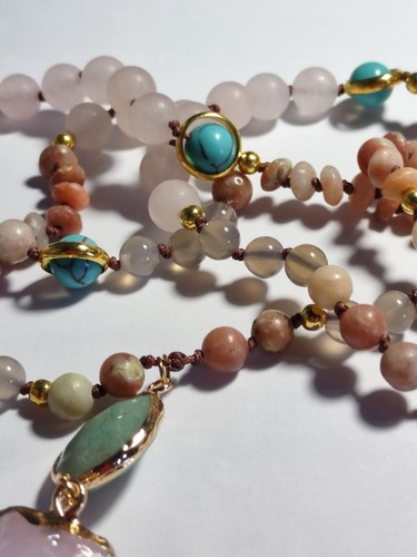 Hand knotted Gem Stone Necklace 34" - Picture 5 of 6